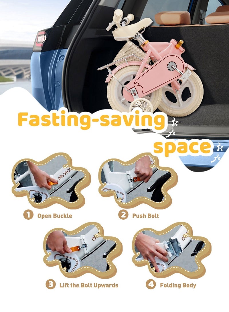 MaBaby Kids Foldable Bicycle High Carbon Steel 12-14-16-18 Inch, with Flashing Training Wheels and Adjustable Seat, for Kids 2-10 Years Boys and Girls - Image 4